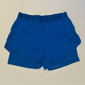 Lululemon Blue Mesh-lined Layered Running Shorts